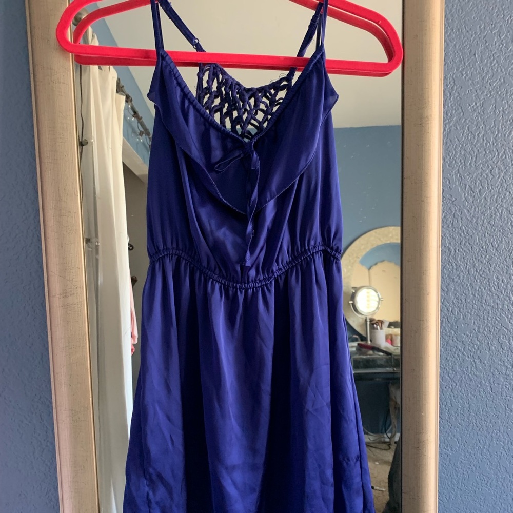 Satin blue short summer dress